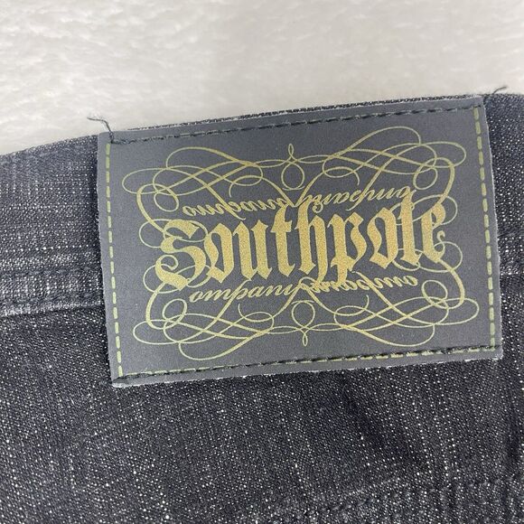 Vintage Southpole Jean Shorts 40 Black Jorts Embroidery Baggy Wide y2k Mens - Picture 6 of 10